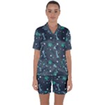 Bons Foot Prints Pattern Background Satin Short Sleeve Pajamas Set