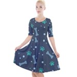 Bons Foot Prints Pattern Background Quarter Sleeve A-Line Dress