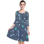 Bons Foot Prints Pattern Background Quarter Sleeve Waist Band Dress