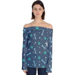 Bons Foot Prints Pattern Background Off Shoulder Long Sleeve Top