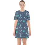 Bons Foot Prints Pattern Background Sixties Short Sleeve Mini Dress