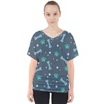 Bons Foot Prints Pattern Background V-Neck Dolman Drape Top