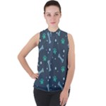 Bons Foot Prints Pattern Background Mock Neck Chiffon Sleeveless Top