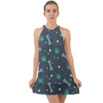 Bons Foot Prints Pattern Background Halter Tie Back Chiffon Dress