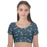 Bons Foot Prints Pattern Background Velvet Short Sleeve Crop Top 