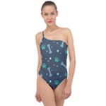 Bons Foot Prints Pattern Background Classic One Shoulder Swimsuit