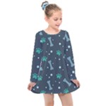 Bons Foot Prints Pattern Background Kids  Long Sleeve Dress