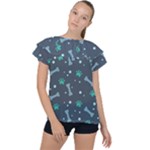 Bons Foot Prints Pattern Background Ruffle Collar Chiffon Blouse