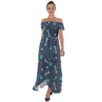 Bons Foot Prints Pattern Background Off Shoulder Open Front Chiffon Dress