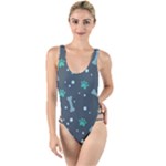 Bons Foot Prints Pattern Background High Leg Strappy Swimsuit