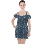 Bons Foot Prints Pattern Background Ruffle Cut Out Chiffon Playsuit