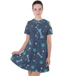 Bons Foot Prints Pattern Background Short Sleeve Shoulder Cut Out Dress 