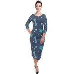 Bons Foot Prints Pattern Background Quarter Sleeve Midi Velour Bodycon Dress