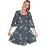 Bons Foot Prints Pattern Background Velour Kimono Dress