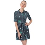 Bons Foot Prints Pattern Background Belted Shirt Dress