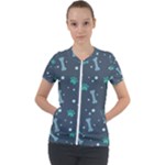 Bons Foot Prints Pattern Background Short Sleeve Zip Up Jacket