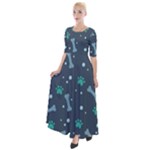 Bons Foot Prints Pattern Background Half Sleeves Maxi Dress
