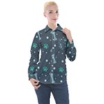 Bons Foot Prints Pattern Background Women s Long Sleeve Pocket Shirt