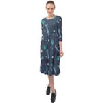 Bons Foot Prints Pattern Background Ruffle End Midi Chiffon Dress