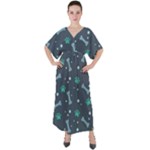 Bons Foot Prints Pattern Background V-Neck Boho Style Maxi Dress