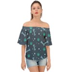 Bons Foot Prints Pattern Background Off Shoulder Short Sleeve Top