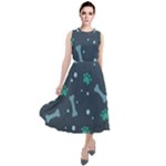 Bons Foot Prints Pattern Background Round Neck Boho Dress