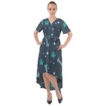 Bons Foot Prints Pattern Background Front Wrap High Low Dress
