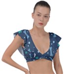 Bons Foot Prints Pattern Background Plunge Frill Sleeve Bikini Top