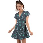 Bons Foot Prints Pattern Background Flutter Sleeve Wrap Dress