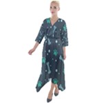 Bons Foot Prints Pattern Background Quarter Sleeve Wrap Front Maxi Dress