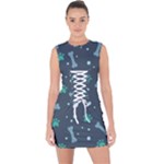 Bons Foot Prints Pattern Background Lace Up Front Bodycon Dress