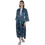 Bons Foot Prints Pattern Background Maxi Satin Kimono