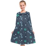 Bons Foot Prints Pattern Background Kids  Midi Sailor Dress
