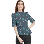 Bons Foot Prints Pattern Background Frill Neck Blouse