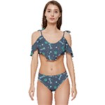 Bons Foot Prints Pattern Background Ruffle Edge Tie Up Bikini Set	