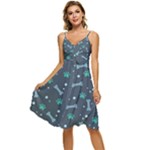 Bons Foot Prints Pattern Background Sleeveless Tie Front Chiffon Dress