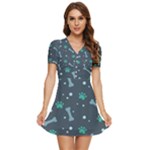 Bons Foot Prints Pattern Background V-Neck High Waist Chiffon Mini Dress