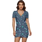 Bons Foot Prints Pattern Background Low Cut Cap Sleeve Mini Dress