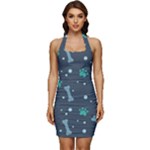 Bons Foot Prints Pattern Background Sleeveless Wide Square Neckline Ruched Bodycon Dress
