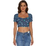 Bons Foot Prints Pattern Background Short Sleeve Square Neckline Crop Top 
