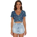 Bons Foot Prints Pattern Background V-Neck Crop Top
