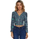 Bons Foot Prints Pattern Background Long Sleeve V-Neck Top