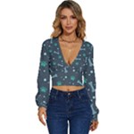 Bons Foot Prints Pattern Background Long Sleeve Deep-V Velour Top