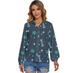 Bons Foot Prints Pattern Background Women s Long Sleeve Button Up Shirt