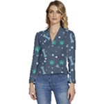 Bons Foot Prints Pattern Background Women s Long Sleeve Revers Collar Cropped Jacket