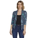 Bons Foot Prints Pattern Background Women s Draped Front 3/4 Sleeve Shawl Collar Jacket
