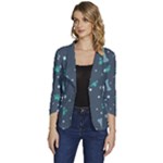 Bons Foot Prints Pattern Background Women s One-Button 3/4 Sleeve Short Jacket