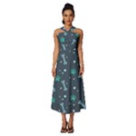 Bons Foot Prints Pattern Background Sleeveless Cross Front Cocktail Midi Chiffon Dress