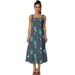 Bons Foot Prints Pattern Background Square Neckline Tiered Midi Dress