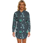 Bons Foot Prints Pattern Background Womens Long Sleeve Shirt Dress